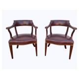 Pair Hickory Chair Leather Club Chairs