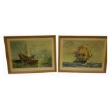 Pair of Vintage Framed Prints of Sailing Ships