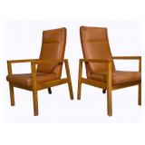 Pair Oak Danish Design High Back Lounge Chairs