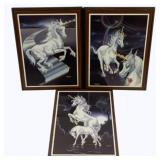 3 Unicorn Framed Wall Art - 8 x 6 ea.