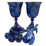 3 Pc Vintage Cobalt Blue Glass