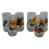 6 Vintage Smurfs Drinking Glasses from 1982