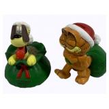 2 Holiday Enesco Garfield Ceramic Banks-6.5" tall