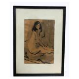 Framed Watercolor of Nude 29.5 x 21.5