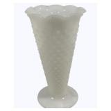 Milk Glass Hobnail Vase w/ ruffled rim