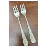 2 Steiff Sterling Rose Relish Forks, 6" long