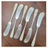 6 Steiff Sterling Rose Butter Knives, 6" long