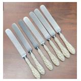 7 Steiff Sterling Handled Rose Blunt Knives, 8.75"