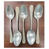 5 Steiff Sterling Rose Serving Spoons, 7.5" long