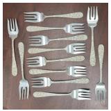 12 Steiff Sterling Rose Dessert Forks, 6.25"