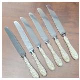 6 Steiff Sterling Handled Rose Dinner Knives