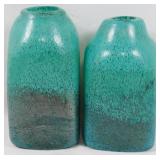 Pair of Art Glass Green Vases 8"