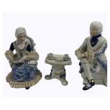 3pc Blue & White Figures - as is - some chips