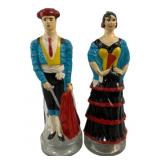 Pair Figural Glass Bottles 12"