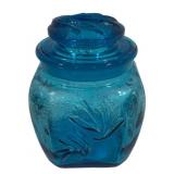 LE Smith Sandscroll Blue Covered Jar 7.5"