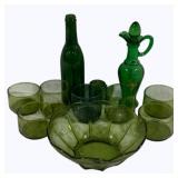 Assorted Green Glass Items