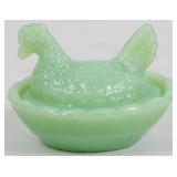 Miniature Jadeite Glass Hen on Nest 2x3x2