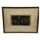 "Devids #Five", framed Hand Colored Woodcut