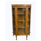 Oak Curved Glass China Cabinet w/ Backsplash