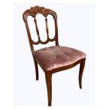Walnut Fruit Carved & Tufted Seat Chair