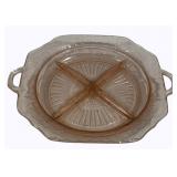 Pink Depression Glass Divided Plate - 9 x 10.25