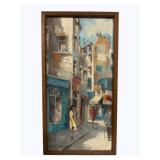 MCM Artist Signed Canvas Painting 25.5 x 13.5