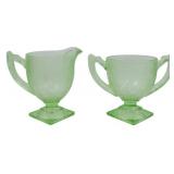 Uranium Glass Creamer and Sugar 5"