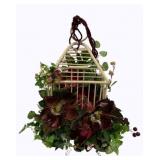 Wood Birdcage w/ artificial vines & flowers