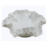 Fenton Hobnail Milk Glass Ruffled Bowl 6"