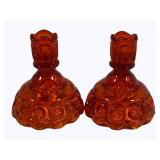 LE Smith Moon & Star Red Candlesticks 4.5"