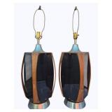 Pair MCM Lawrin Walnut & Acrylic Table Lamps