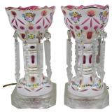 Pr Bohemian Glass Mantle Lusters 12"