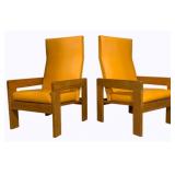 Pair MCM Oak Frame Lounge Chairs