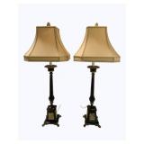 Pair Black Polystone Classical Buffet Lamps 38"