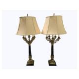 Pair Brass & Marble Classical Buffet Lamps 40"