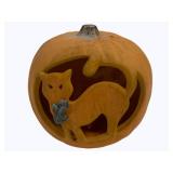 Lighted Pumpking w/ Carved Cat Decoration