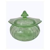 Green Uranium Glass Adam Pattern Candy w/ Lid