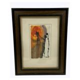Framed Watercolor, "First Monoprint", signed & #