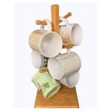 Coffee Mugs w/ wooden stand - 15" tall