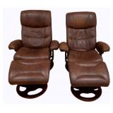 2 Leather Chairs w/ ottomans by Lane