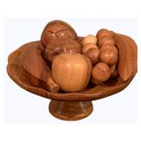 Wood Compote w/ Wood Fruit - 8 x 5