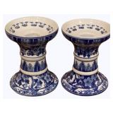 Pair of Blue & White Ceramic Candle Stick Holders