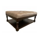 LEA Leather Tufted Shelf Cocktail, Mushroom Grey