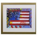 FLAG WITH HEART GICLEE BY PETER MAX