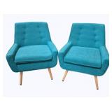 Pair Powell Turquoise Upholstered Chairs