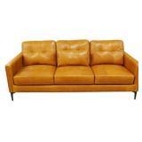 Butterscotch Leather Tufted Sofa on Stiletto Leg