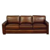 Dark Brown Leather Sofa Decorative Stitching