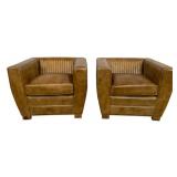 Pair Leather Camaroon Cocoa Armchairs