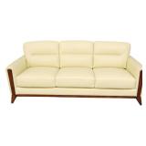 Cream Leather Sofa Mahogany Trim 34x85x86