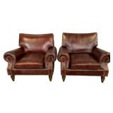 Pair Alma Arte Leather Armchairs w/ Nail Head Trim